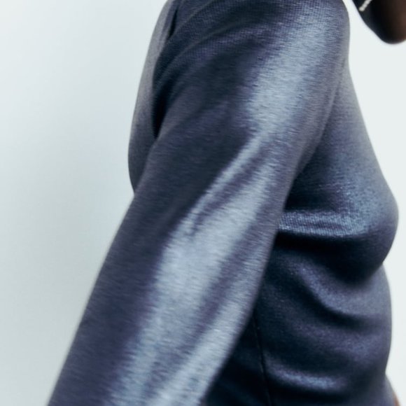 NWT METALLIC BLUE FOIL KNIT CROP TOP - Picture 3 of 8